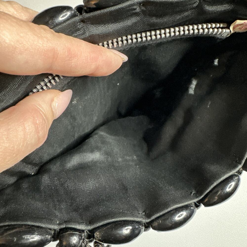 Vintage MCM Black Large Beaded Small Handbag Purse Retro Glam Evening Goth 70s - Picture 6 of 14